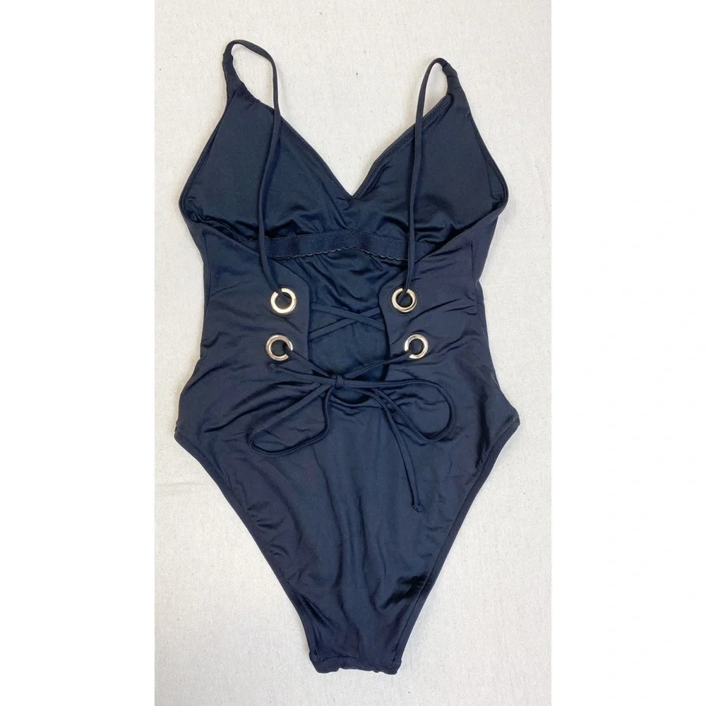 Victoria’s Secret Black one piece Swimsuit with lace up back NWOT XS